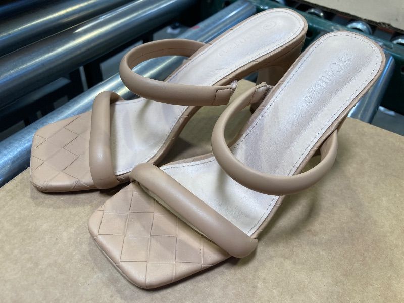 Photo 1 of 7---Coutgo Womens Square Open Toe Heeled Sandals Two Strap high Heel Backless Dress Slip On Mules