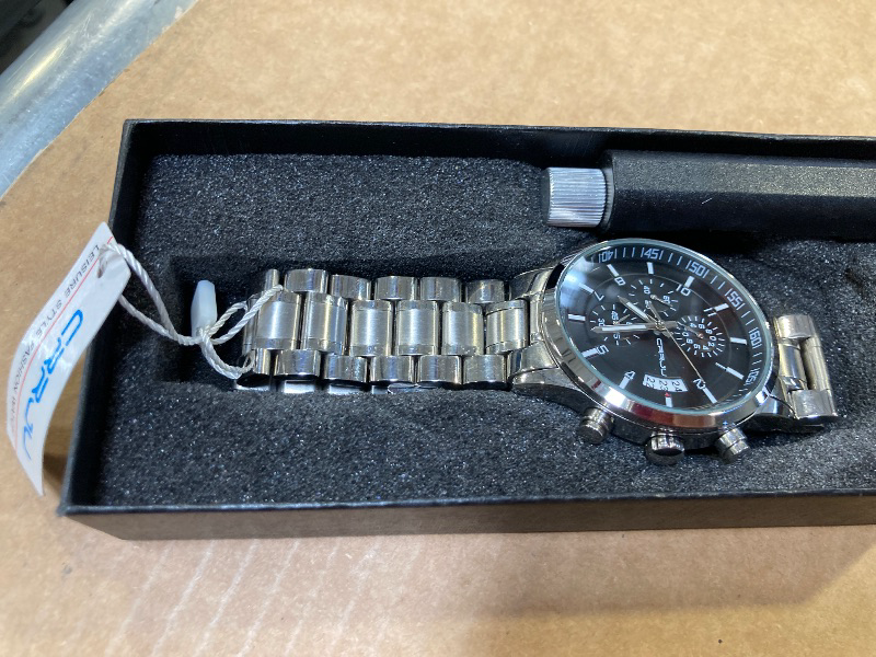 Photo 1 of CRRJU Mens Watches Fashion Business Quartz Analog Auto Date Men's Watch Blue Stainless Steel Band Waterproof Chronograph Wrist Watch for Men