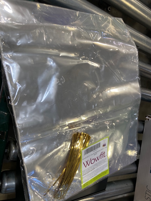 Photo 1 of Wowfit 50 CT 12x16 inches Large Clear Bottom Gusset Cellophane Gift Bags with 6" Gold Twist Ties, Cello Packaging for Baby Showers, and Wedding Gift Wrapping