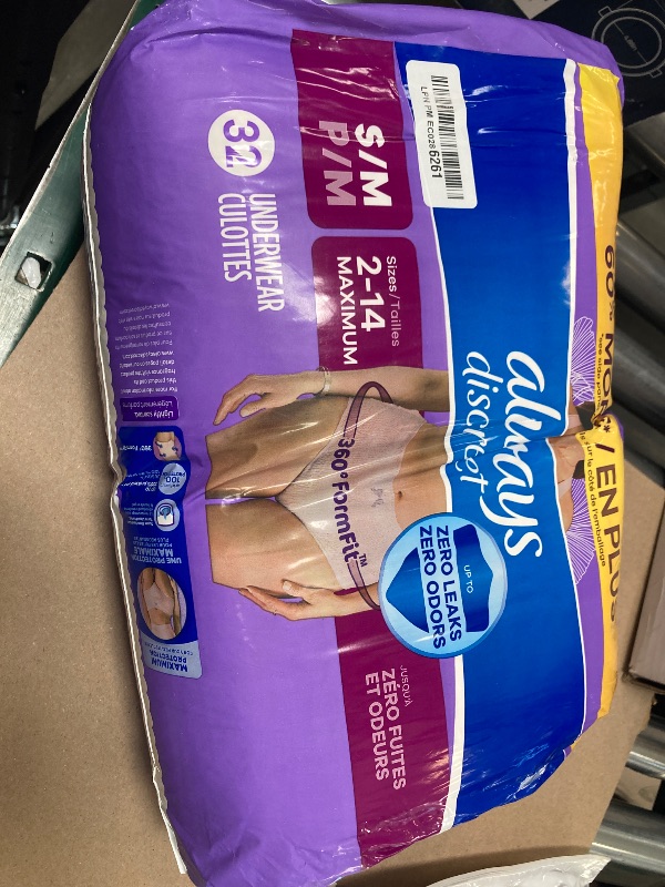 Photo 1 of Always Discreet Incontinence & Postpartum Incontinence Underwear for Women, Small/Medium, Maximum Protection, 32 Count