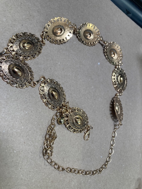 Photo 1 of YGR Western Belts for Woman Cowgirl Metal Concho Chain Belts for Dresses Jeans Trousers Country Concert Outfit, Bronze S