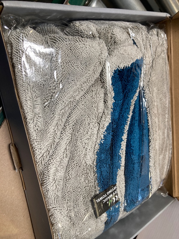 Photo 1 of KKV Full-Sized SUV Drying Towel, 48”x24” Dual Sided Microfiber Car Cleaning Towel with Twisting Yarn Technique, 1400GSM Super Absorbent, Scratch-Free, Machine Washable (LightGrey-MarineBlue)