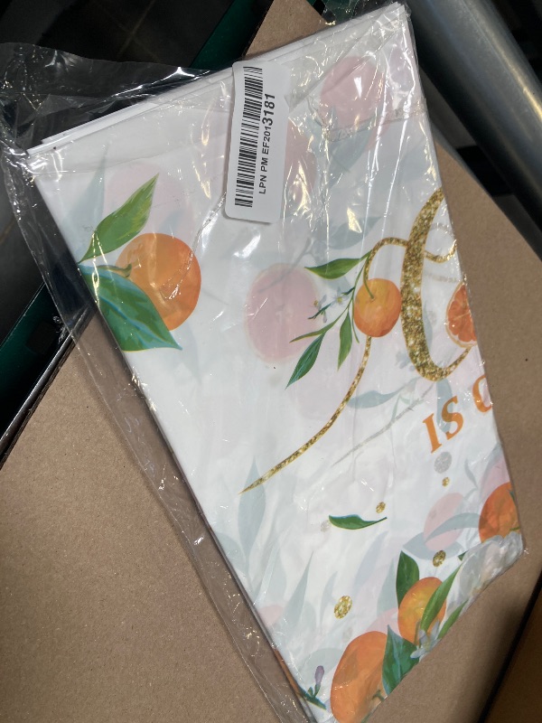 Photo 1 of Tegeme Little Cutie Tablecloth Orange Fruit Party Supplies Little Cutie is on The Way Disposable Plastic Table Cover for Citrus Baby Shower Birthday Tangerine Decoration, 54 x 108 Inches(3 Pack)