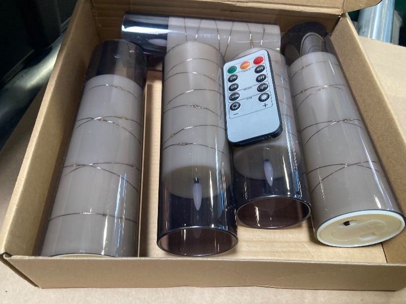 Photo 1 of kakoya Flameless LED Candles with Timer 5 Pc Flickering Flameless Candles for Romantic Ambiance and Home Decoration Stable Acrylic Shell,with Embedded Star String?Battery Operated Candles?Grey?