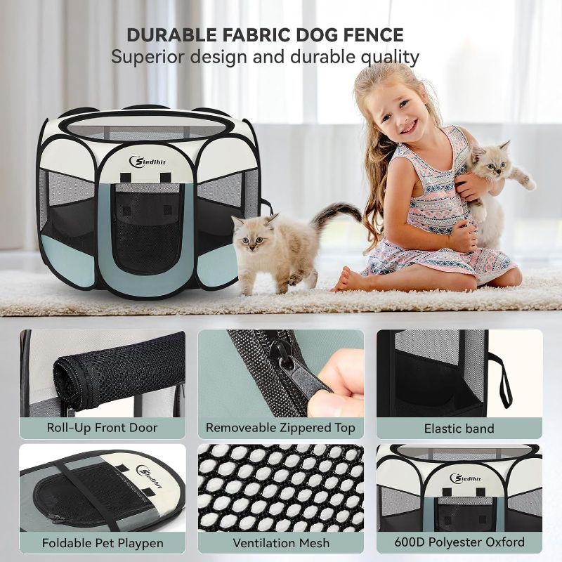 Photo 1 of (29" x 29" x 17")  Dog Cat Playpen, Puppy Pet Playpen Portable Pop Up Dog Kennel Playpen with Carrying Case for Dogs/Cats/Rabbits, Removable Zipper Top, Grey