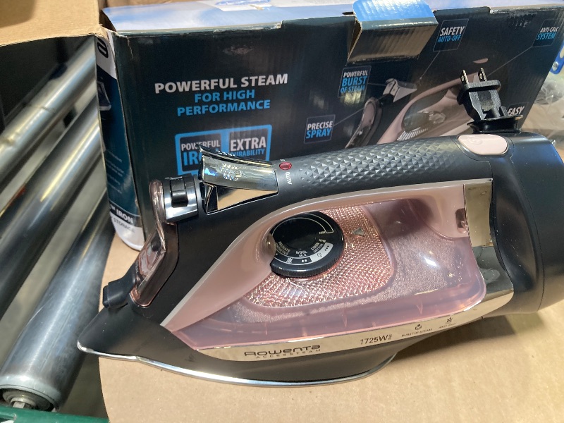 Photo 1 of Rowenta Access Stainless Steel Soleplate Steam Iron with Retractable Cord, Powerful Steam Diffusion, Auto-off and Anti-Drip, 1725 Watts, Black Clothes Iron, DW2459
