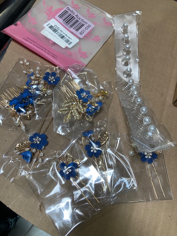Photo 1 of inSowni 20 Pack Classic White Dusty Pink Blue Flower Bridal Wedding Hair Side Combs+U-shaped Flower Hair Pins+Twist Spiral Pearl Hair Pins Pieces Headpieces Accessories for Brides Bridesmaids Women