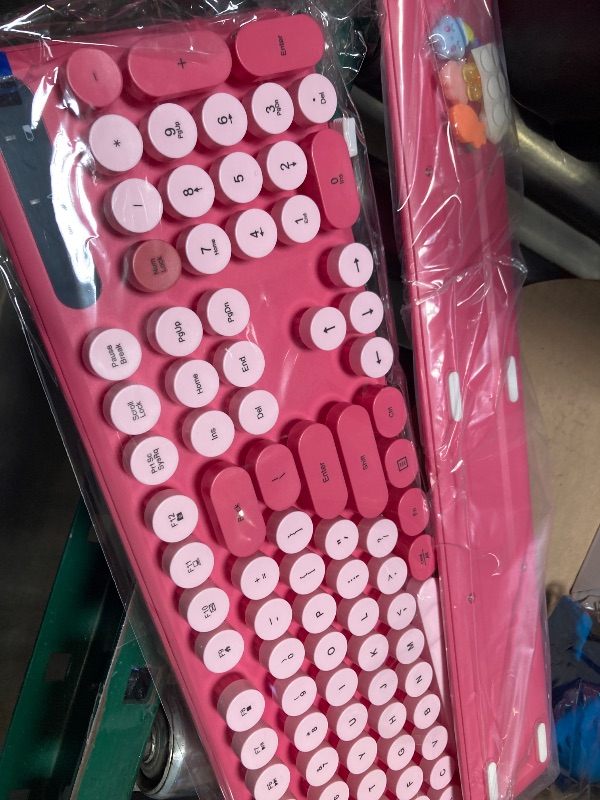 Photo 1 of Wireless Keyboard, Round Keycaps, Retro Typewriter Keyboard with Detachable Wrist Rest, Sleep Mode, Foldable Legs, 2.4GHz Full-size Cordless Computer Keyboard for Windows/PC/Laptop (Colorful-Pink)