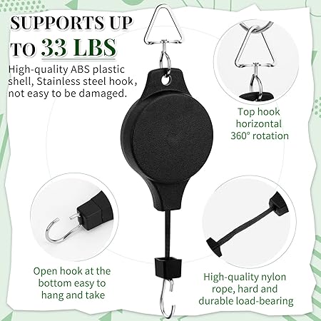 Photo 1 of 2pcs---Yotako Retractable Hanging Plant Hook, Hanging Plant Pulley, Retractable Plant Hanger, Plant Hook Pulleys for Plants for Garden Baskets Pots and Birds Feeder 