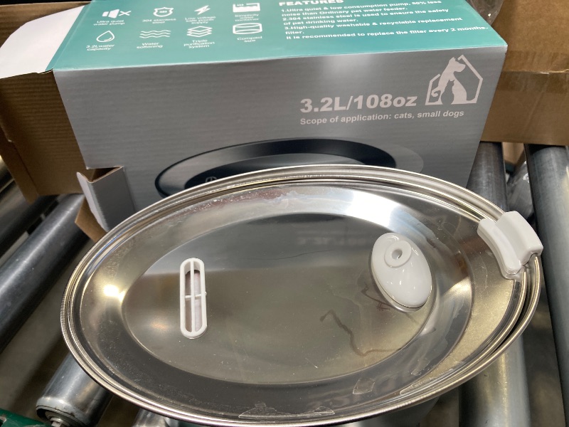 Photo 1 of Cat Water Fountain Stainless Steel - 108oz/3.2L Cat Fountain for Drinking with Water Level Window, Upgraded Anti Bite Woven Power Cord, Suitable for Cats and Small Dogs - Buddew