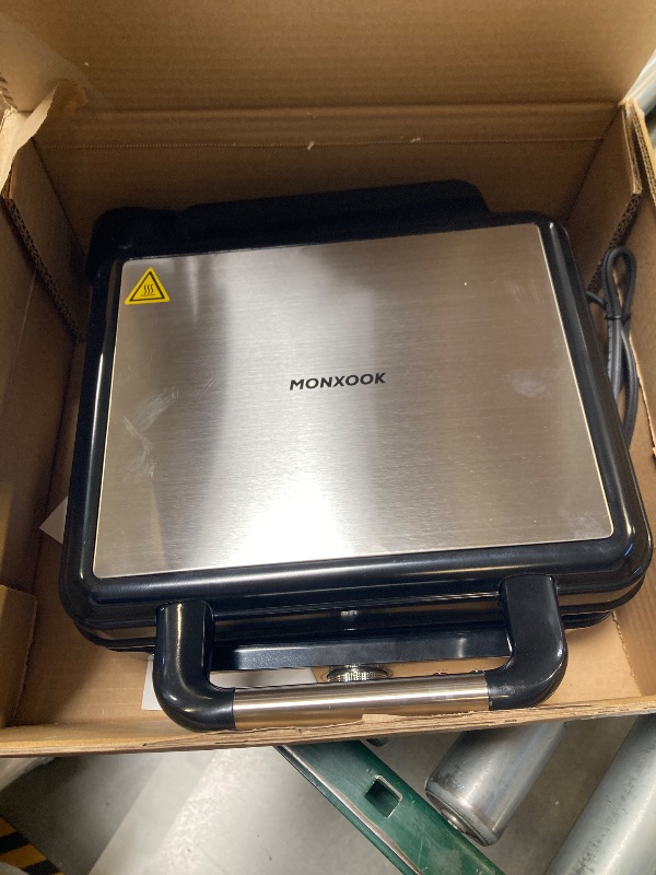 Photo 1 of MONXOOK Panini Press Sandwich Maker, 4 Slices Panini Grill Non-Stick Coated Plates, Panini Makers with Temperature Control, Opens 180 Degrees, Removable Drip Tray, 1400W, Stainless Steel