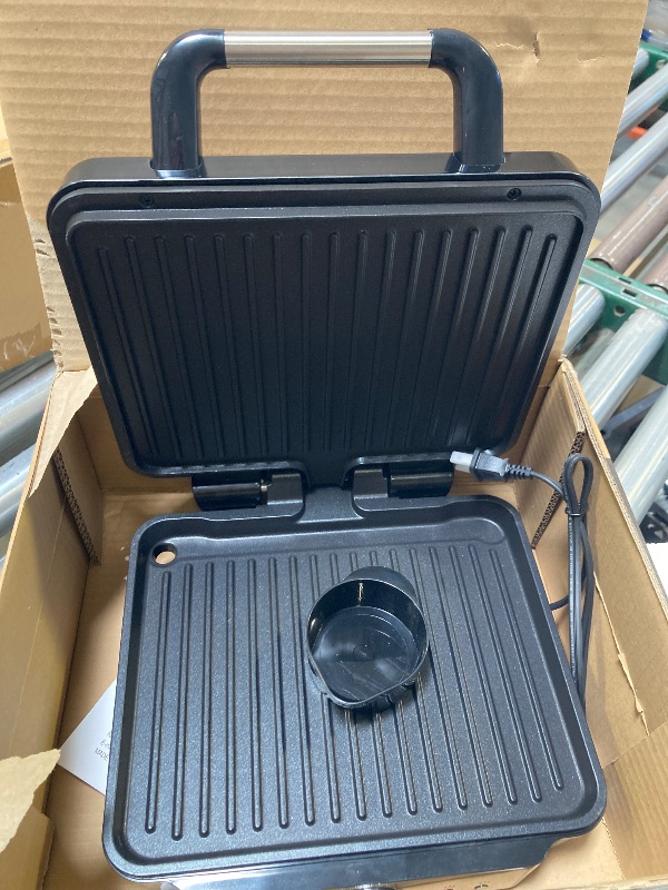 Photo 1 of MONXOOK Panini Press Sandwich Maker, 4 Slices Panini Grill Non-Stick Coated Plates, Panini Makers with Temperature Control, Opens 180 Degrees, Removable Drip Tray, 1400W, Stainless Steel
