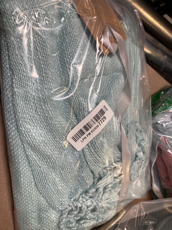 Photo 1 of Fennco Styles Classic Woven Solid Lightweight Throw Blanket with Fringe Design 50" W x 60" L - 4 Colors (Aqua)