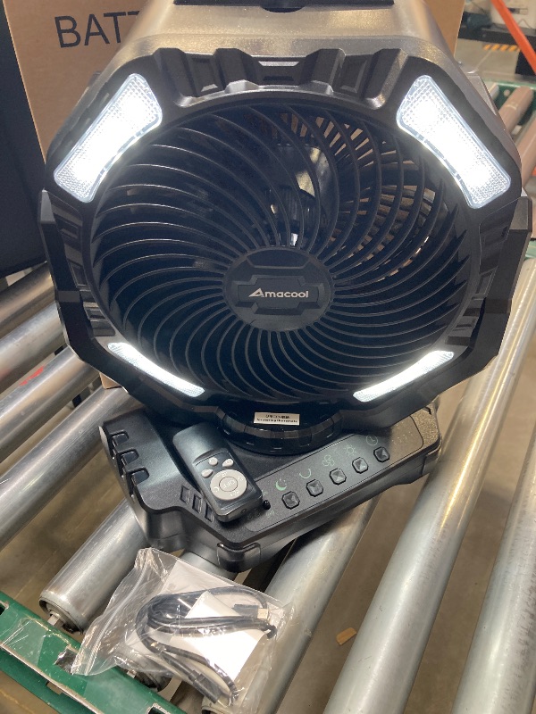 Photo 1 of 40000mAh Rechargeable Camping Fan, Battery Operated Fan with Light & Remote, 12" Portable Outdoor Fan, Auto Oscillating Battery Powered Floor Fan for Tent RV Car Travel Jobsite Hurricane Power Outages