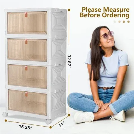 Photo 1 of CTSNSLH 4 Tier Plastic Storage Bins and Boxes Organizer - Stackable with Lids for Bedroom, Living Room, Office - Foldable Containers