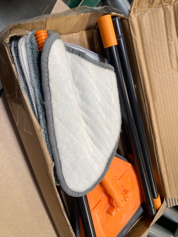 Photo 1 of JEHONN Wall Mop with Long Handle 80 inches, Upgraded 180° Collapsible Baseboard Cleaner Tool with Squeegee, Ceiling Duster with 3 Microfiber and 3 Chenille Pads for Cleaning Window, Cabinet (Orange)