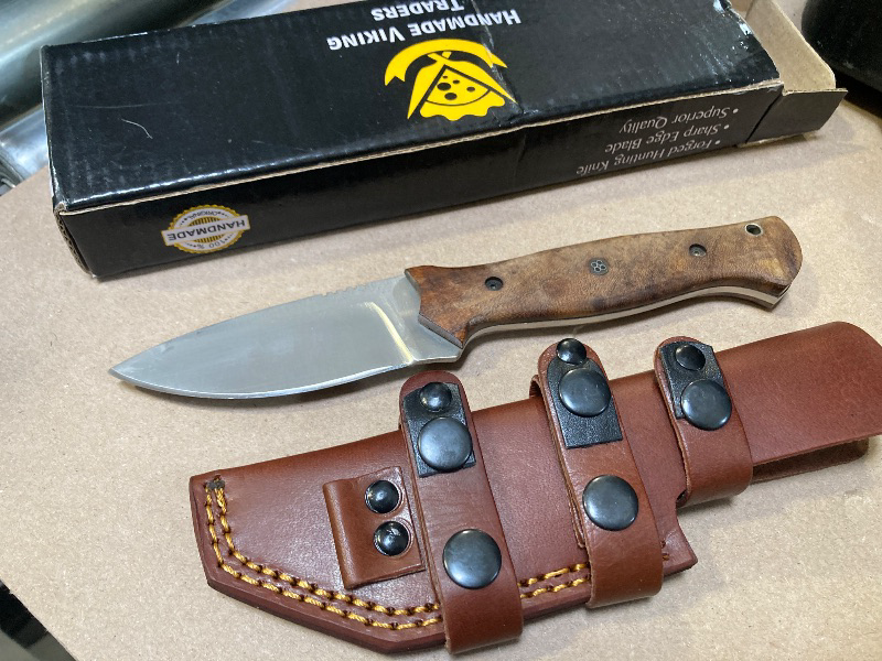 Photo 1 of Fivtan Horizontal Carry Knife, Bushcraft Knife, Scout Carry Knife with Sheath, Hunting Knife with Wooden Handle, Fixed Blade Tracker Knife