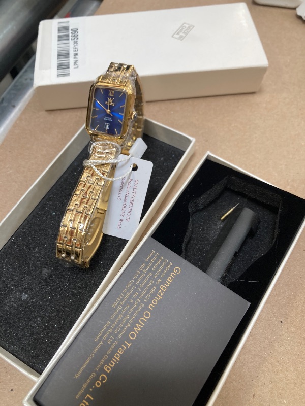 Photo 1 of OLEVS Womens Gold Watches Small Wrist Luxury Ladies Watch for Women Blue Face Easy to Read Analog Quartz Women's Square Watch with Calendar Date Fashion Water Resistant Cuff Watches for Womens Reloj