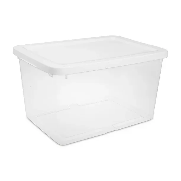 Photo 1 of Sterilite Small Storage Bin, 20 Quart Clear Plastic Storage Container with Snap-On Lid, White
