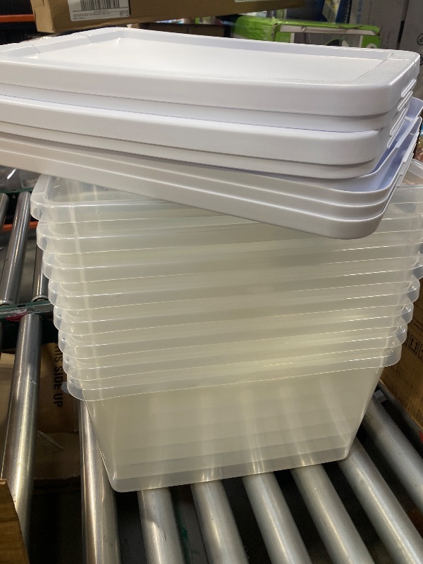 Photo 1 of Sterilite Small Storage Bin, 20 Quart Clear Plastic Storage Container with Snap-On Lid, White
