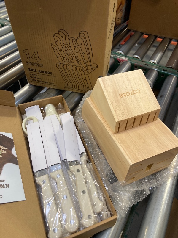 Photo 1 of 14 Pieces Knife Set with Wooden Block High Carbon Stainless Steel Knives Dishwasher Safe with Sharp Blade Ergonomic Handle Forged Triple Rivet-Pearl
