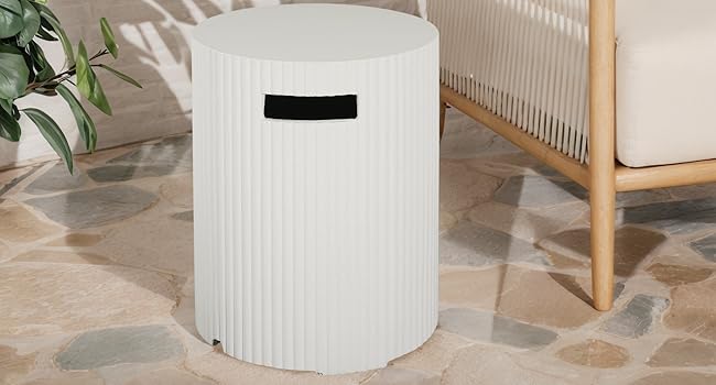 Photo 1 of GDFStudio Propane Tank Cover Outdoor MgO Tank Holder Ribbed-Cylindrical Shape Tank Storage Side Table for Gas Fire Pits Gas Tank Holder Storage for 20 lb Propane Tanks, 16" x 20"