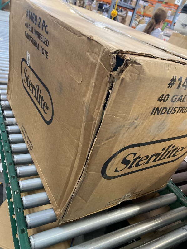 Photo 1 of Sterilite 40 Gallon Wheeled Industrial Tote Plastic Green Set of 2 Storage Box

