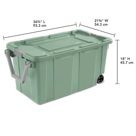 Photo 1 of Sterilite 40 Gallon Wheeled Industrial Tote Plastic Green Set of 2 Storage Box
