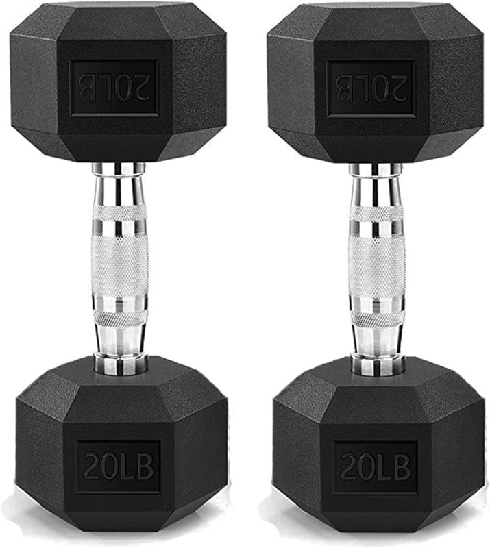 Photo 1 of 20 Lb Dumbbell Set of 2, Hand Weights Rubber Encased Hex Dumbbell in Pairs
