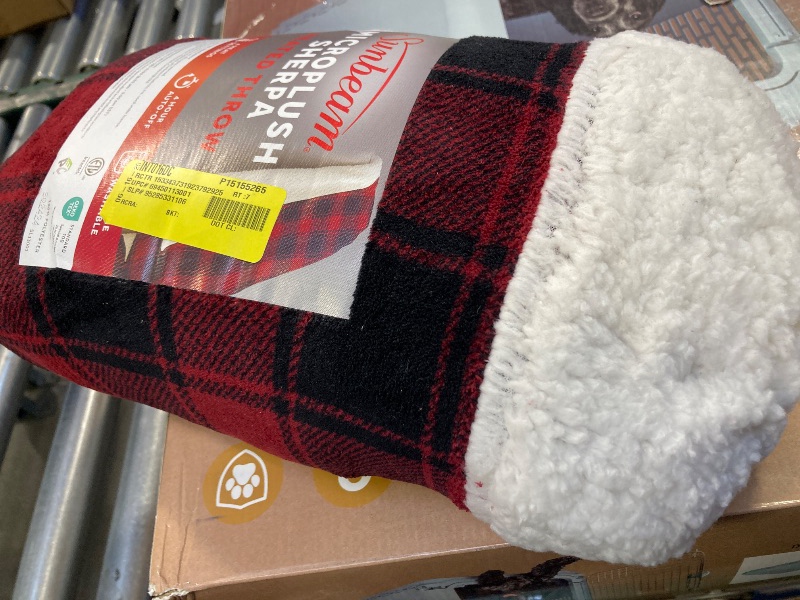 Photo 1 of Sunbeam Heated Electric Throw Blanket - Sherpa, Black & Red Checker, 50" X 60