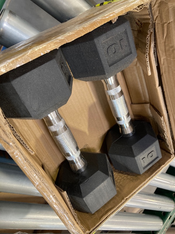 Photo 1 of CAP Barbell Set of 2 Hex Rubber Dumbbell with Metal Handles, Pair of 2 Heavy Dumbbells Choose Weigh  (10lb x 2), Black
