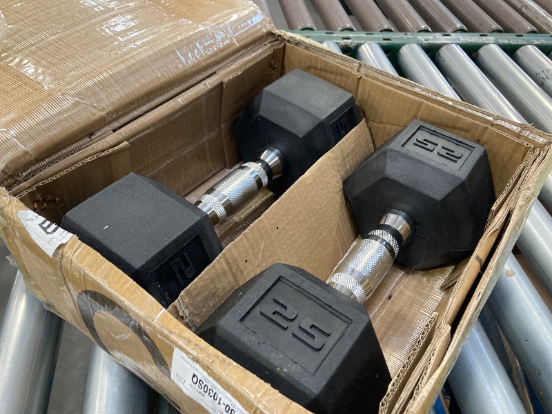 Photo 1 of CAP Barbell Set of 2 Hex Rubber Dumbbell with Metal Handles, Pair of 2 Heavy Dumbbells Choose Weigh  (25lb x 2)
