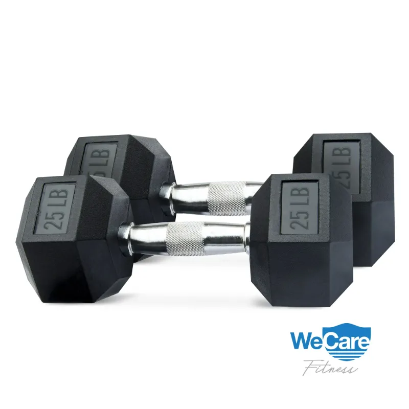 Photo 1 of CAP Barbell Set of 2 Hex Rubber Dumbbell with Metal Handles, Pair of 2 Heavy Dumbbells Choose Weigh  (25lb x 2)
