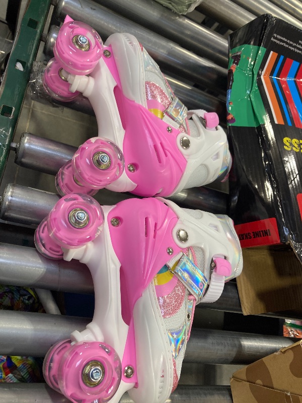 Photo 1 of Kids Roller Skates for Ages , 4 Size Adjustable Rainbow Girls Skates with Light Up Wheels, Toddler Roller Skate for Girls Boys, Beginner Kids Roller Skates Indoor Outdoor
