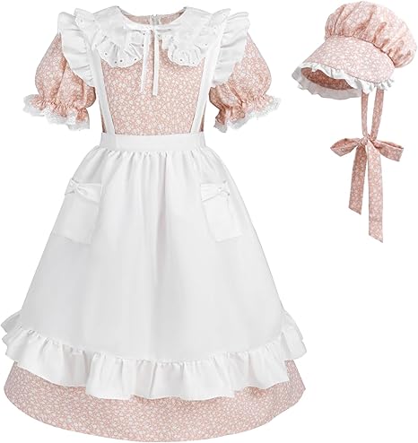 Photo 1 of L---NSPSTT Colonial Costume Girls Pioneer Costume Prairie Dress Short Sleeve 3pcs Set