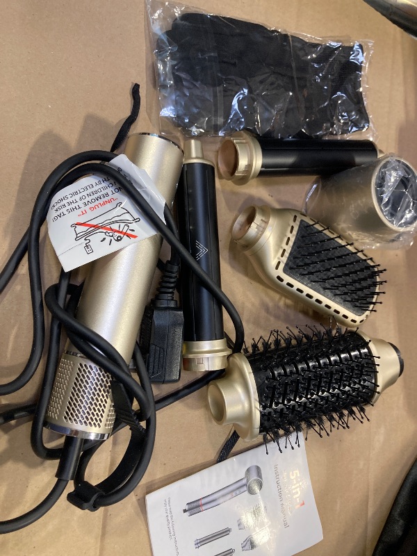 Photo 1 of Dryhsip 5 in 1 Hot air Blow Dryer Brush Hair Dryer Curling Wand Volumizing Brush Straightening Brush Blow Dryer Brush - Rapid Drying, Volume Boost, Ionic Smoothing, 110k RPM Motor?Champagne?