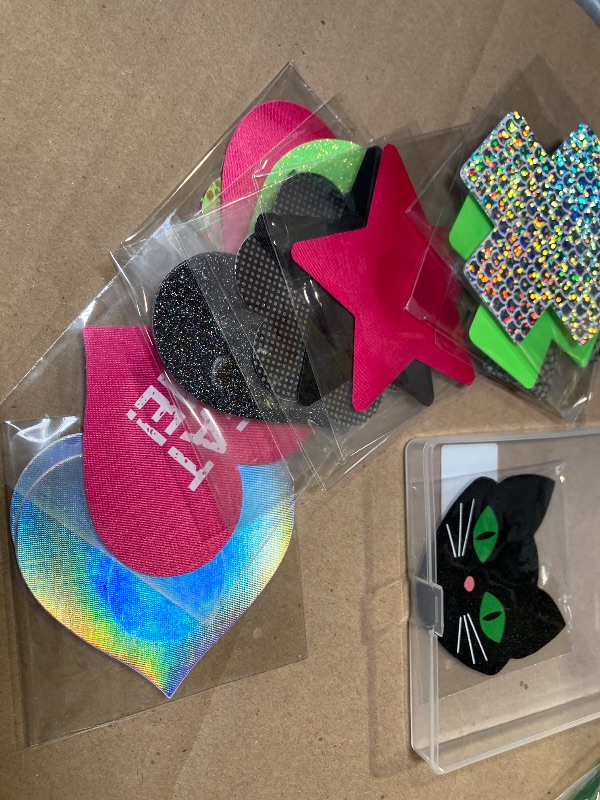 Photo 1 of CICKEE Pasties Rave Neon Nipple Covers Sexy 15 Pairs Glitter Fun Pasties Pack Pasty Bra Boob Cover Festival Cake Body Boob Covering Cat Alien-Glow in the Dark Green-Hot Pink