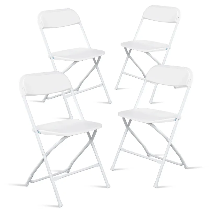 Photo 1 of Zimtown Set of 4 Plastic Folding Chairs Heavy Duty Portable Stackable Party Event Chairs, Plastic Portable Party Chairs, White
