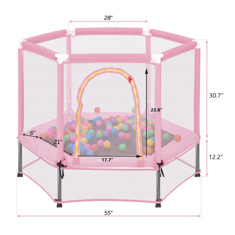 Photo 1 of 55'' Toddlers Trampoline with Safety Enclosure Net and Balls
