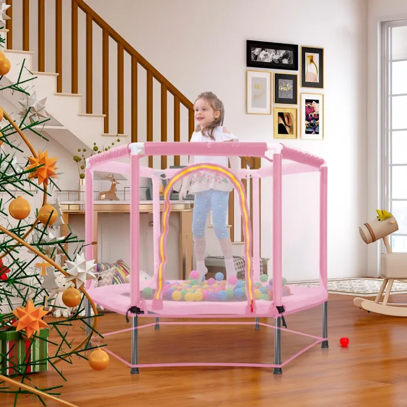 Photo 1 of 55'' Toddlers Trampoline with Safety Enclosure Net and Balls
