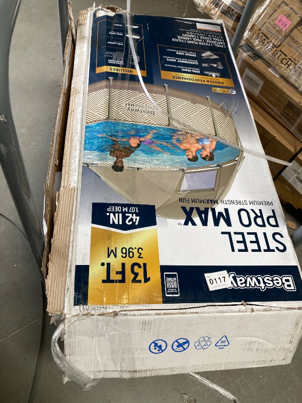Photo 1 of Incomplete-------Bestway Steel Pro 13' x 42" Round Above Ground Pool Set with 2,941 Gallon Capacity, DuraPlus Liner, Filter Pump, Canopy, Ladder, and Repair Patch