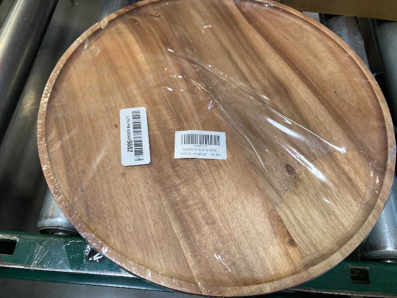 Photo 1 of Round Wood Tray, Acacia Wooden Decorative Serving Tray for Coffee Table and Home Decor, Wooden Appetizer Charcuterie Board for Kitchen Countertop (13.8 inch)