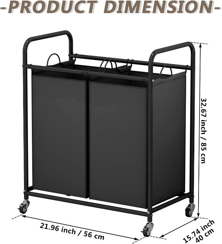 Photo 1 of SUOERNUO Laundry Sorter Basket 2 Bag Laundry Hamper Cart with Rolling Lockable Wheels and Removable Bags Laundry Organizer Cart for Clothes Storage, Black