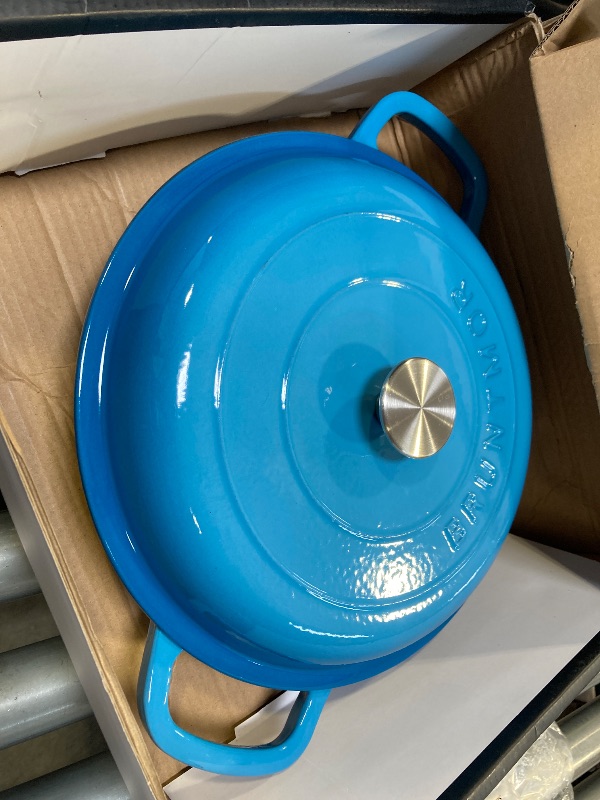 Photo 1 of Bruntmor Enameled Cast Iron Dutch Oven - 3.8 Qt Casserole Dish with Handles and Lid - Non-Stick Enamel Coated Cast Iron Skillet - Braiser Pan Cookware with Steel Knob Cover - Marine Blue