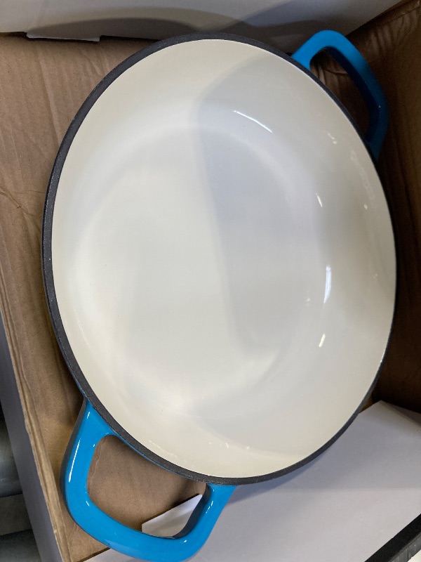 Photo 1 of Bruntmor Enameled Cast Iron Dutch Oven - 3.8 Qt Casserole Dish with Handles and Lid - Non-Stick Enamel Coated Cast Iron Skillet - Braiser Pan Cookware with Steel Knob Cover - Marine Blue