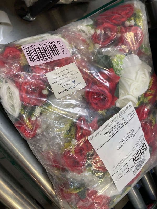 Photo 1 of Artificial Flowers, 6 Pcs Flower Ball Arrangement Bouquets 15 Heads Plastic Roses with Base, Perfect for Wedding Party Valentines Table Decoration, Home Décor, Wedding Centerpieces (red White)