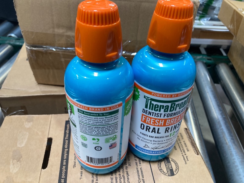 Photo 1 of TheraBreath Fresh Breath Mouthwash, Icy Mint Flavor, Alcohol-Free, 16 Fl Oz (Pack of 2)   exp date 04/2028