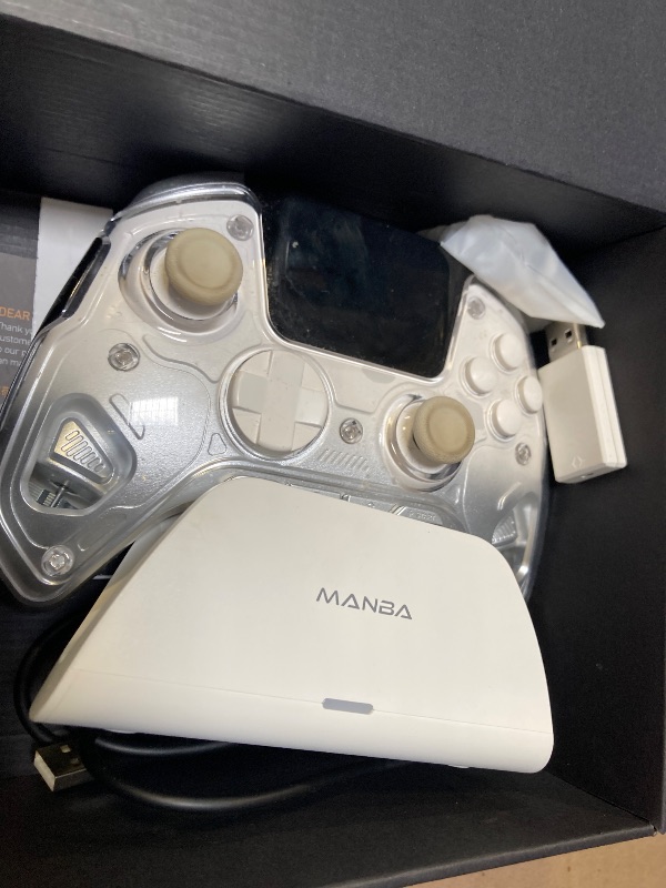 Photo 1 of ManbaOne Interactive Screen Wireless Gaming Controller for PC/Switch/Switch 2/iOS/Android,Hall Effect Stick & Trigger,RGB Lighting,Remappable Buttons,1800mAh with Charging Dock (White)