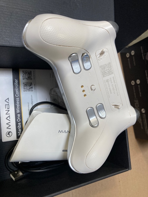 Photo 1 of ManbaOne Interactive Screen Wireless Gaming Controller for PC/Switch/Switch 2/iOS/Android,Hall Effect Stick & Trigger,RGB Lighting,Remappable Buttons,1800mAh with Charging Dock (White)