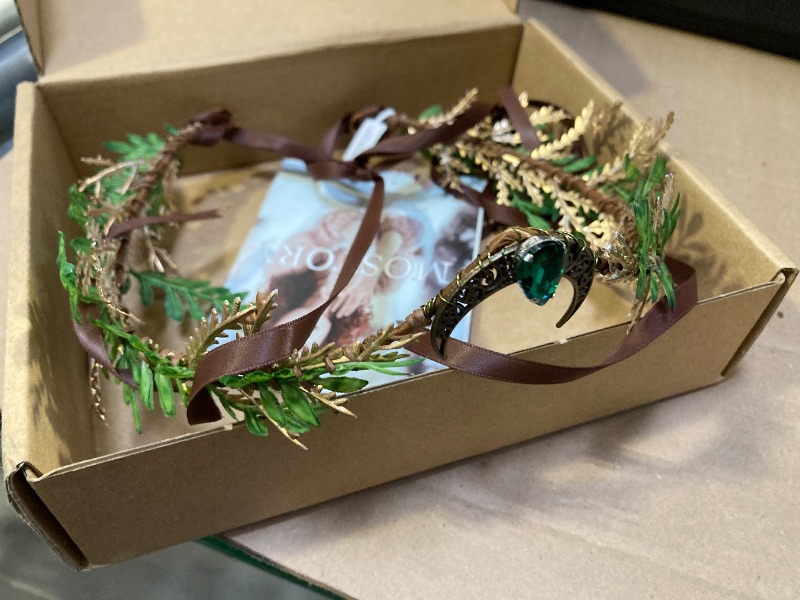 Photo 1 of MOSTORY Moon Flower Fairy Crown - Renfaire Woodland Crown Floral Headband Forest Elf Headpiece Elven Circlet for Women Renaissance Accessory Renfaire Halloween Cosplay Photo Shoot